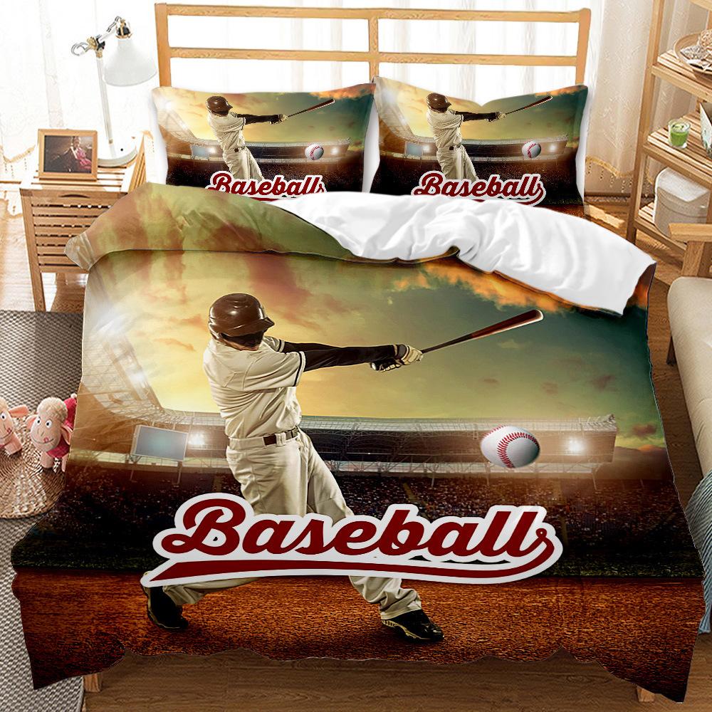 Baseball Bed Three-Piece Quilt Cover 3D Digital Printing Bed Sheet