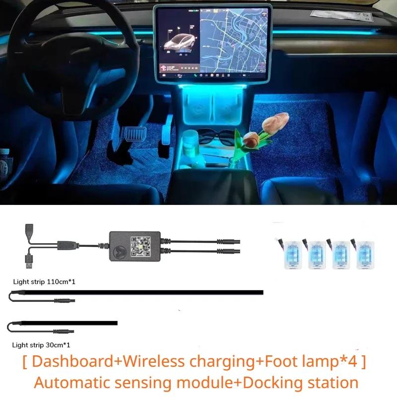 For Tesla Model 3 Y Accessories APP Control Streaming Ambient Light Center Console Dashboard Neon Ambient Strip Lamp Decoration