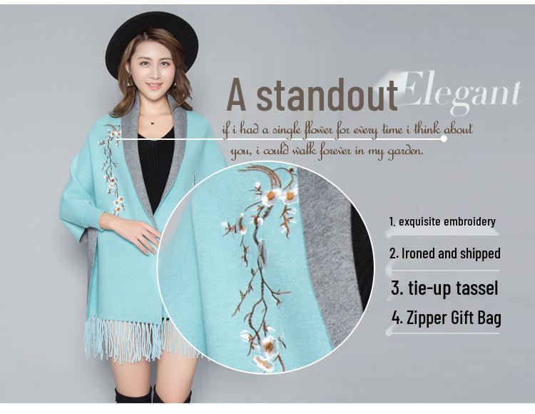 Korean Style Embroidered Shawl Cape: Versatile Knit Scarf for All Seasons