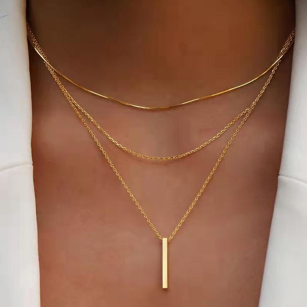 Women Multi Layer Metal Bar Clavicle Chain Adjustable Chain Necklace Choker Chain for Daily Jewelry Gifts
