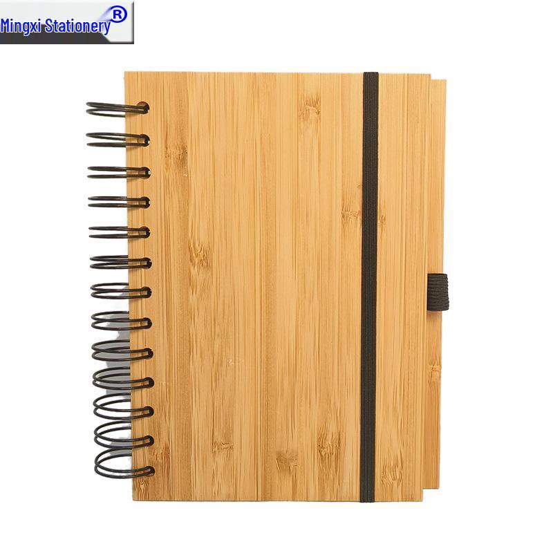 Eco-Friendly A5 Bamboo Coil Notebook with Pen Holder - Loose-Leaf Grid Pages