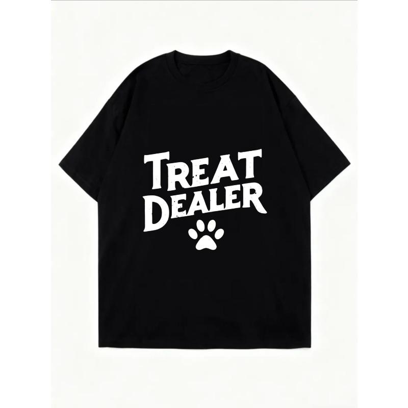 White Oversized T Shirt Treat Dealer Paw Print Graphic Tee For Casual Wear And Pet Lover Style