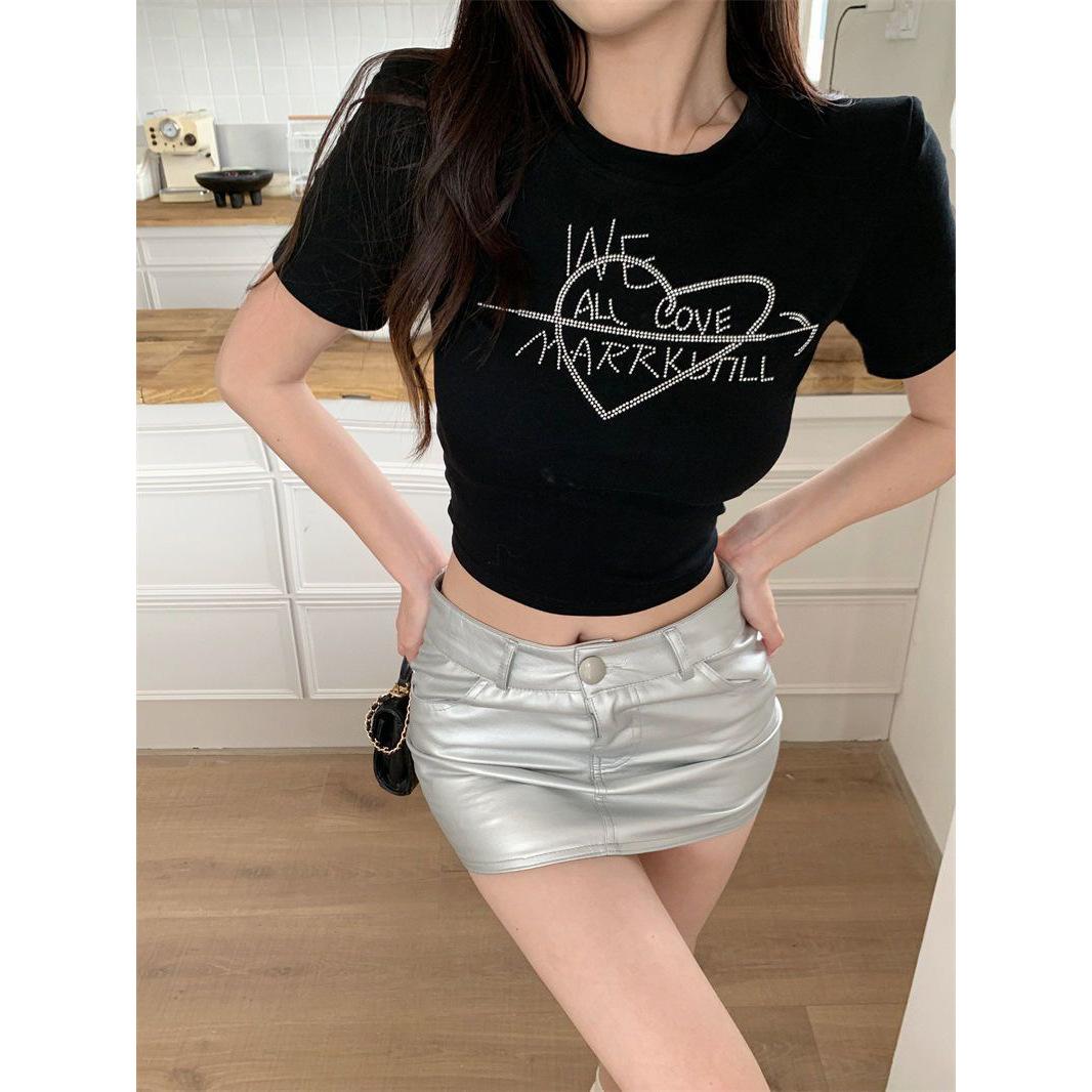 

Spice girl short-sleeved T-shirt summer new American retro unique open-button printed top pure desire base M
