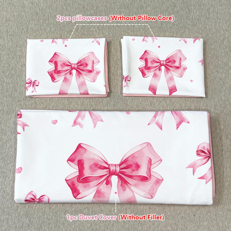 3Pc Pink And Delicate Bowknot Duvet Cover Set (Duvet Cover*1+Pillowcase*2,Without Core) Suitable For Gift Giving
