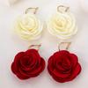 [Bohemian Earrings] Bohemian Elegant Red Rose Large Floral Dangle Earrings for Women | Golden Hooks, Polyester & Iron Materials, Perfect for Weddings,