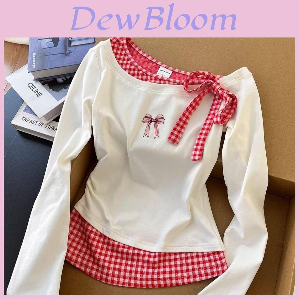Girls Long Sleeve T Shirt With Colorblock Plaid Pattern For Spring Casual Wear