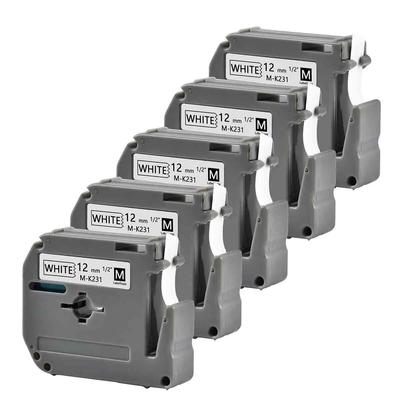 5Packs MK 231 Ribbon Compatible Brother Mk 231 M-K231 12MM Black On White Label Tape for Brother P-touch Printer PT-80 PT-M95