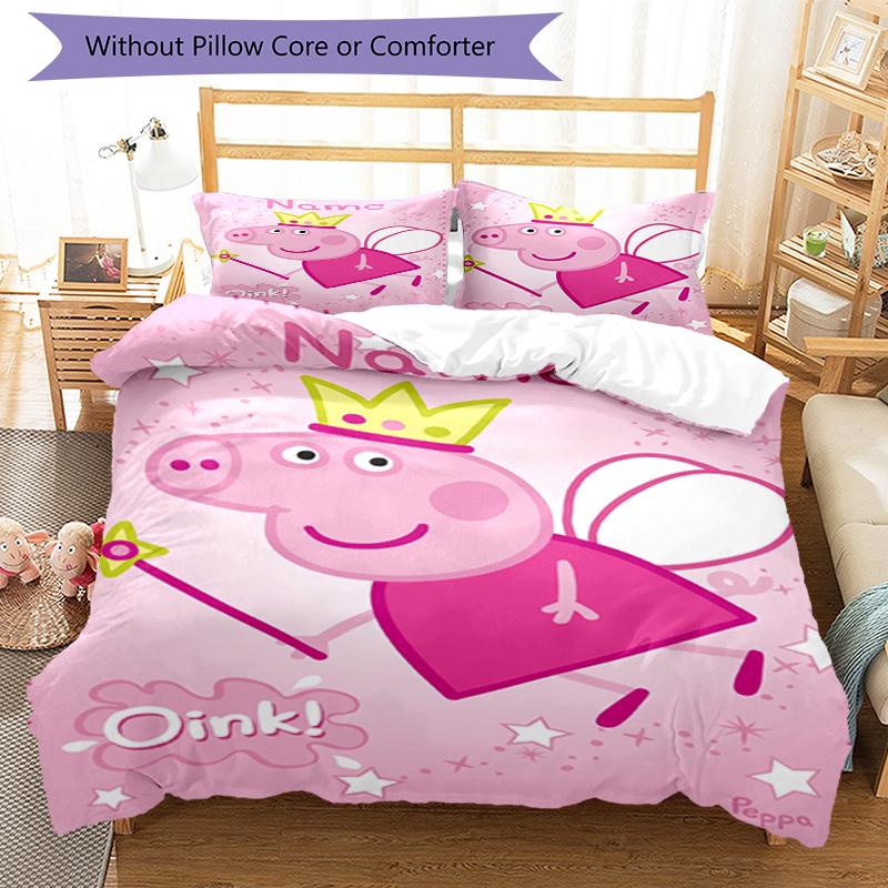 3Pcs Custom Name Peppa Pig Bedding Set Duvet Cover Closure Includes 1Duvet Cover 2Pillowcases Soft And Comfortable For All Seasons