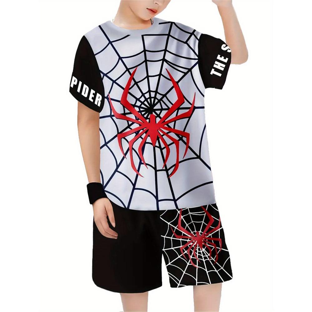 Children s short sleeved shorts set with 3D printed spider pattern 150