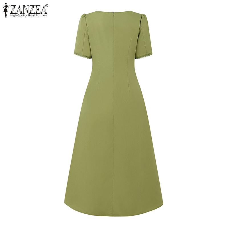 ZANZEA Women Summer Square Collar Casual Short Sleeve Long Dress