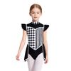 Girls Clown Cosplay Bodysuit Rhombus Patchwork Ruffled Sleeves Mock Neck Back Zip for Circus Halloween Masquerade Performance