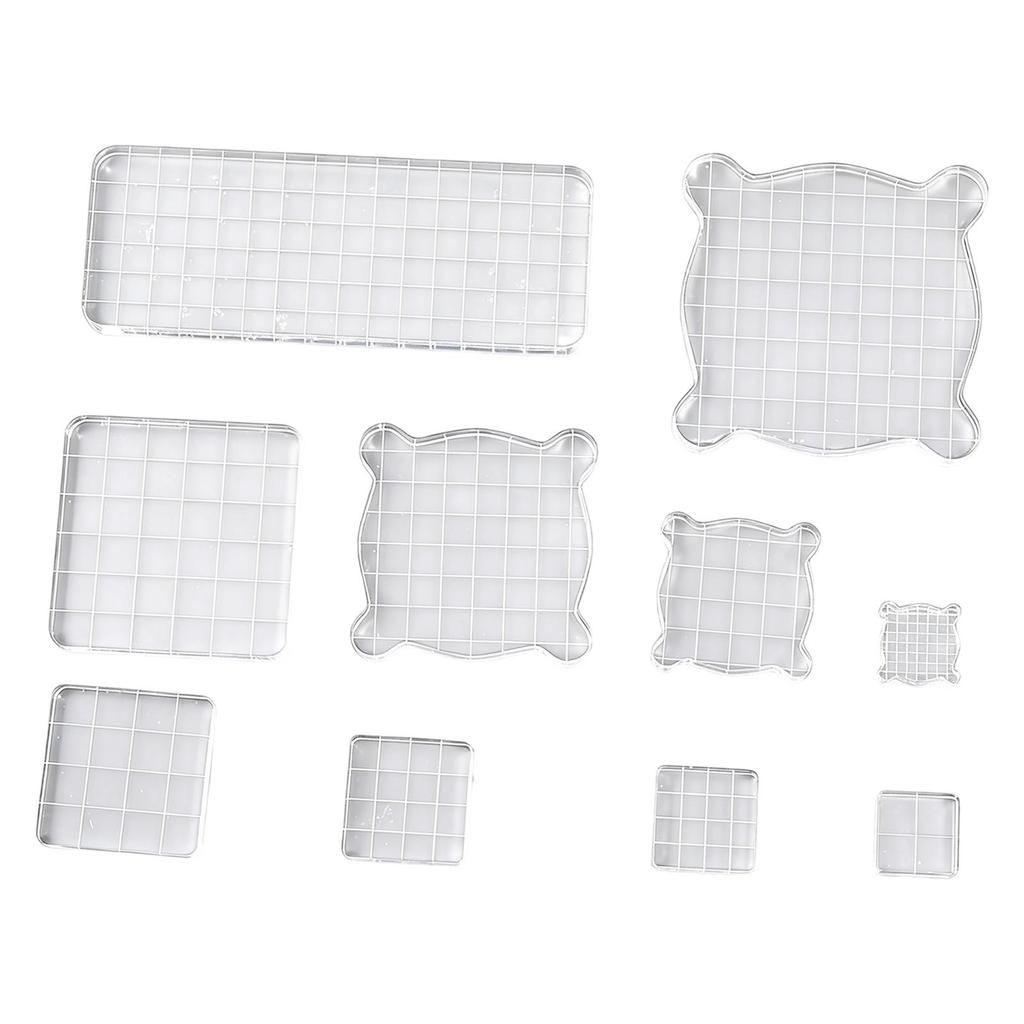 10Pcs Acrylic Stamp Blocks with Grid Lines Sturdy Accessories Clear Scrapbooking Blocks