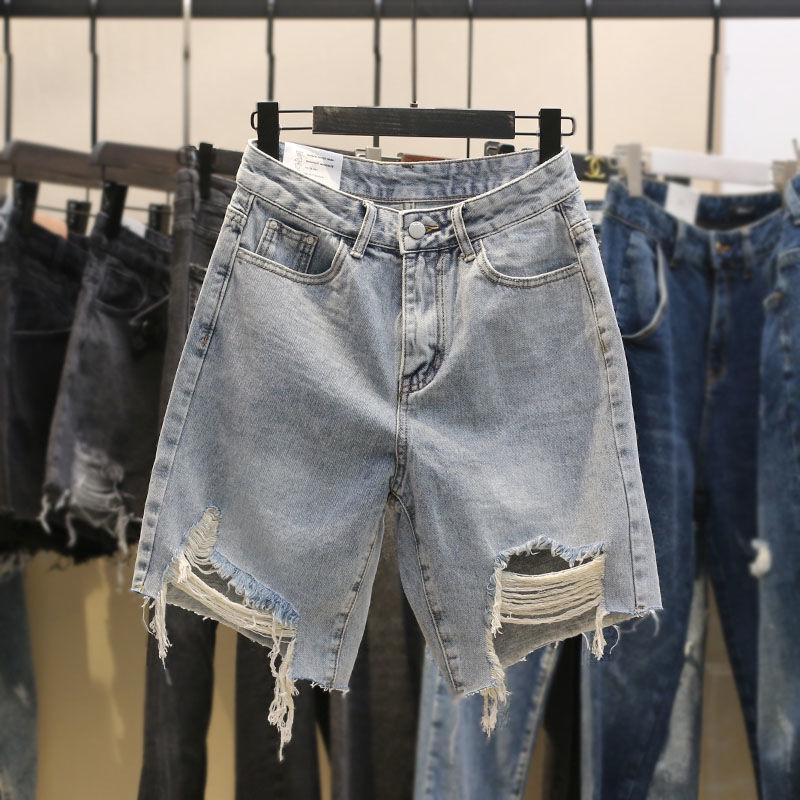 

High Waist Plus Size Women s Frayed Denim Shorts - Slimming 5-Point A-line, Summer Loose Fit. Small