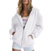 Women's Zip Up Hooded Sweatshirt Jacket Loose Fit Casual Solid Color Long Sleeve Outerwear