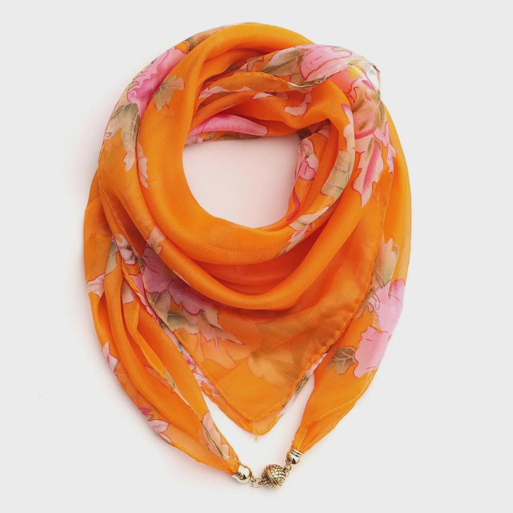 Women's Summer Magnetic Buckle Silk Scarf: Versatile, Fashionable Chiffon Square Scarf for Shirts