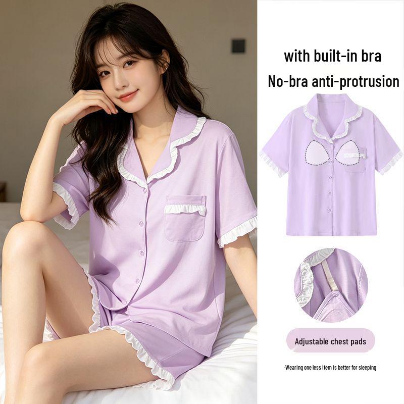 Women's Cloud Cotton Lace Pajama Cardigan Set - Spring & Autumn Collection