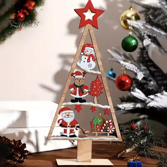 Wooden Christmas Party Decor Tree Tabletop Sign, Rustic Gingerbread Snowman Gnome Desktop Ornament with Star Gift for Family Topper, Vintage