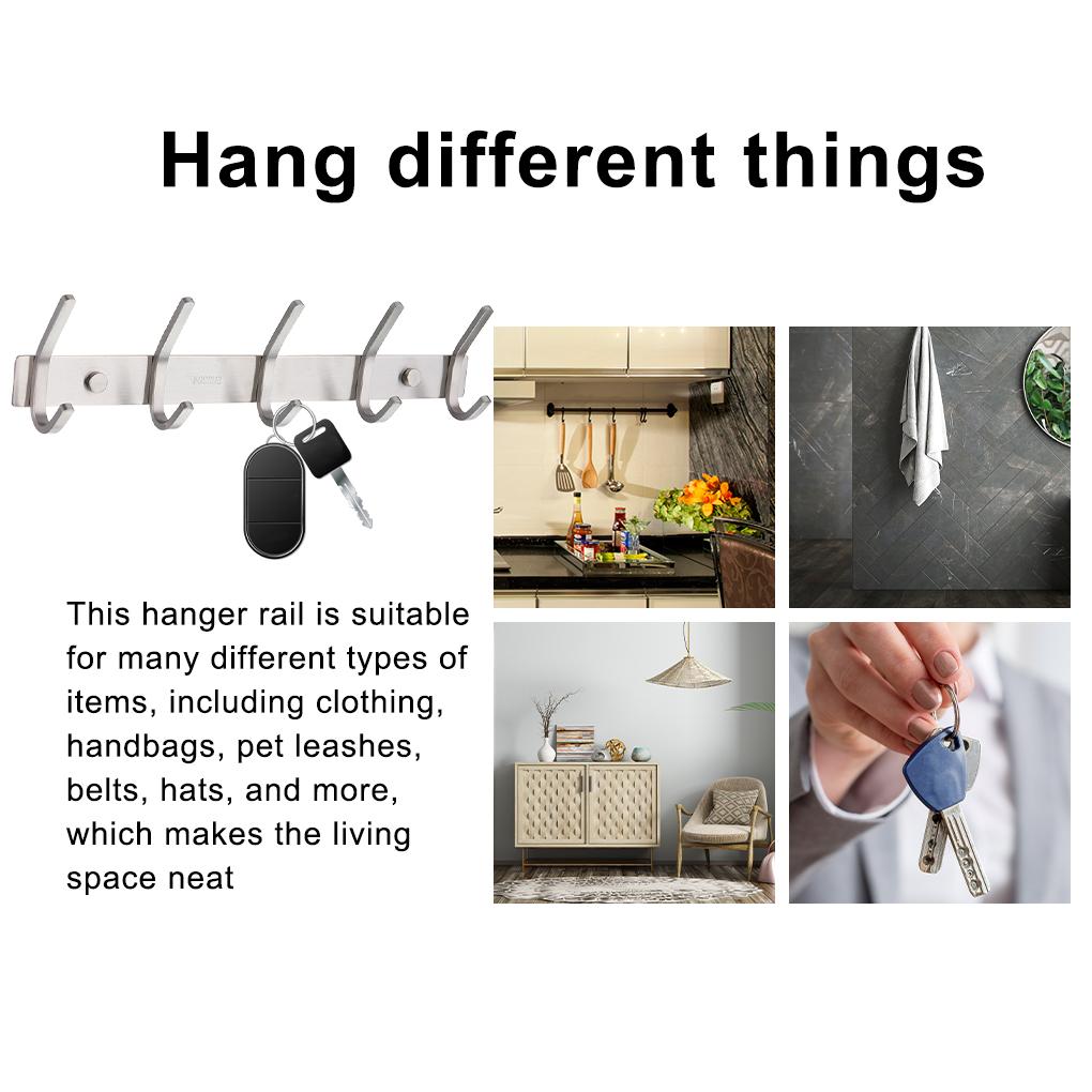 Wall Mounted Coat Hook Rack Steel 5-Hook Clothes Hanger Door Back Towel Storage