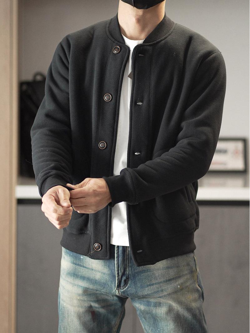 Men s Retro Baseball Collar Fleece Jacket - AmeKaji Style, Thickened for Autumn/Winter Warmth 2XL