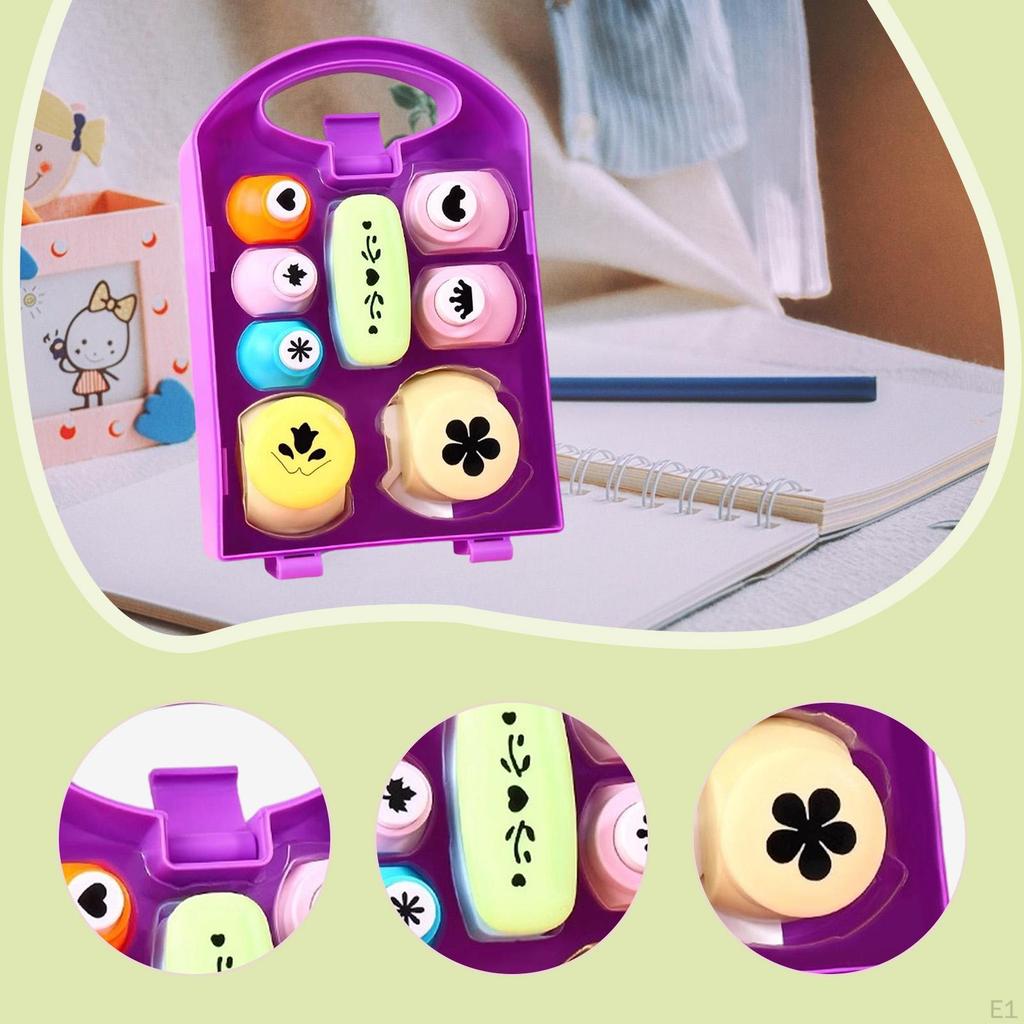 8Pcs Paper Punches Set Hole Puncher with Carry Case Decorative Punch Shape for