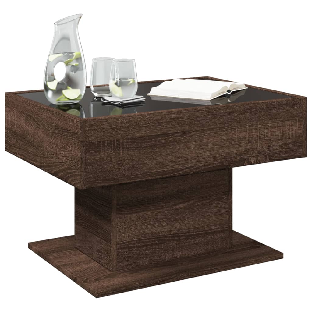 LED Coffee Table Brown Oak Effect 70 x 50 x 45 cm Wood Based Panel