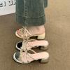 Fashion Med Square heel Slippers Casual Shoes Slipers Women Slides Butterfly-Knot Block Luxury 2025 Silver Butterfly-knot Slippers Casua