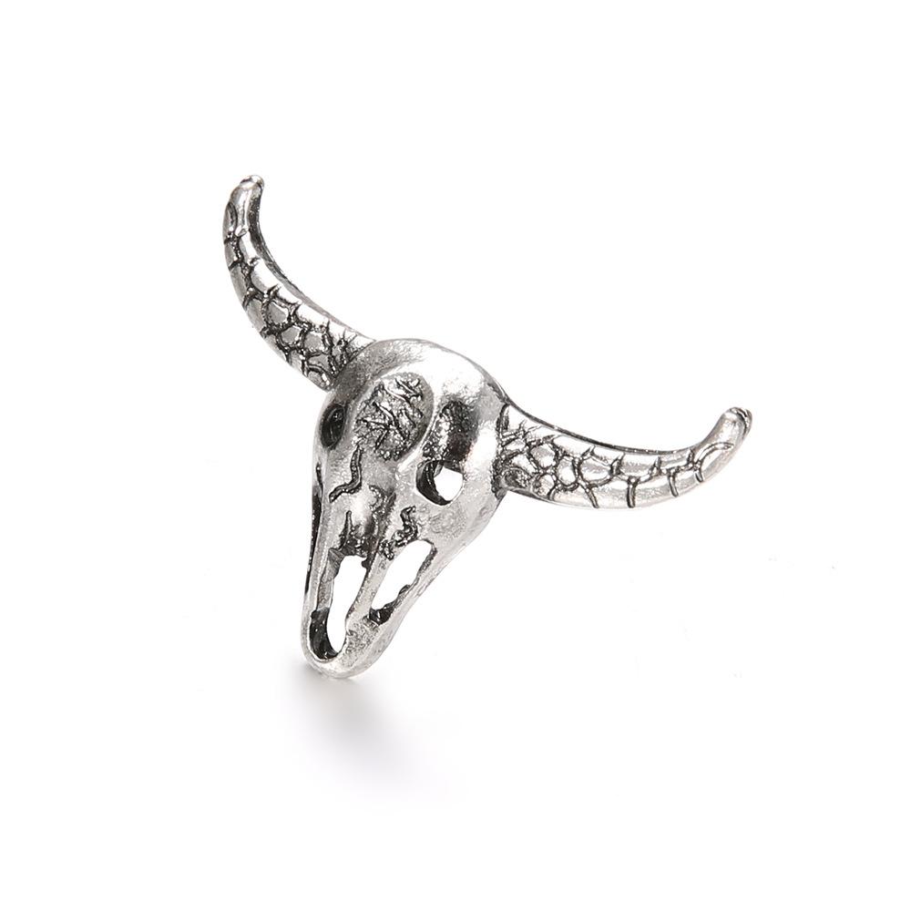Antik Silveroxhuvudring Enkel Retro Ihålig Personlig Ledring Ring Smycken