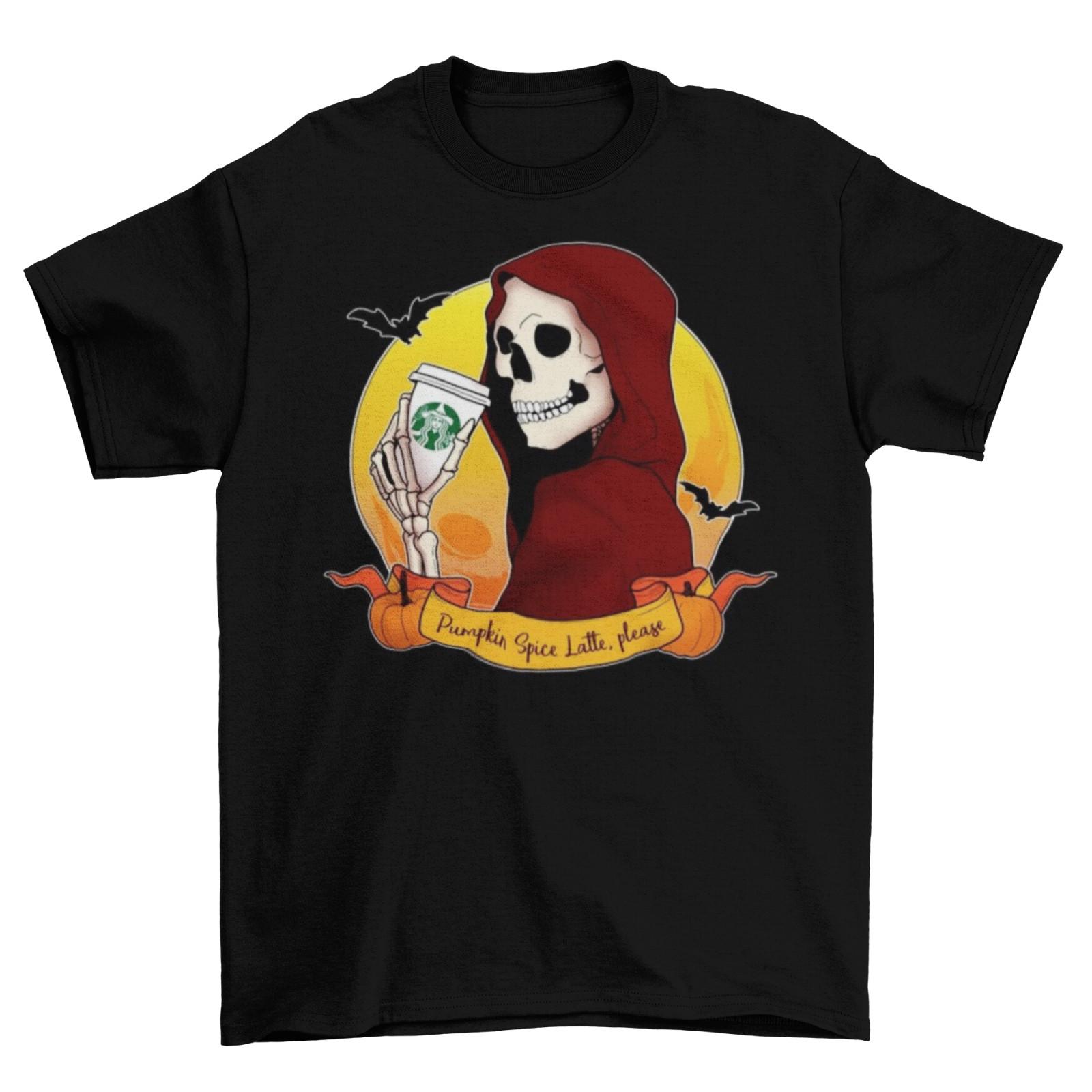 Pumpkin Spice Grim Reaper T-Shirt Unisex Adult Funny Coffee Halloween Sizes New S разноцветный