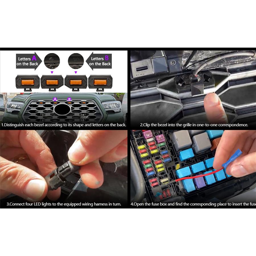 4Pcs Car Smoke Lens LED Grille Light Kit Amber Lamp For 2020-2021 Toyota Tacoma