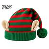 Striped Christmas Hat Elf with Ears And Pom Pom, Knitted Holiday Costume Props for Adults Santa Hat, Soft Warm Kids, Party Comfortable Knit Cap Winter