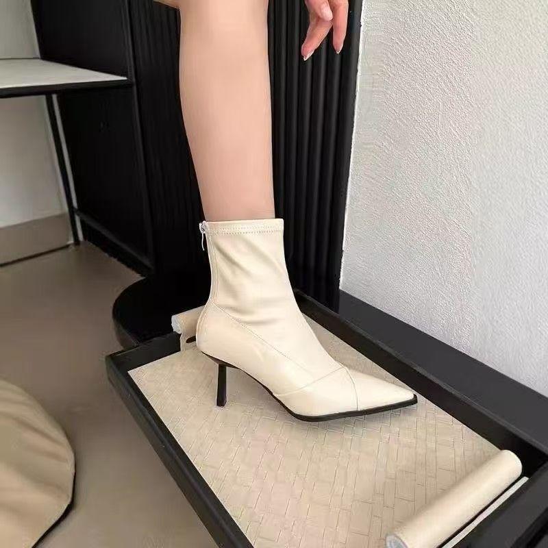 2025 autumn and winter new Korean version elegant small sexy thin boots thin high-heeled temperament pointed elastic women's short boots