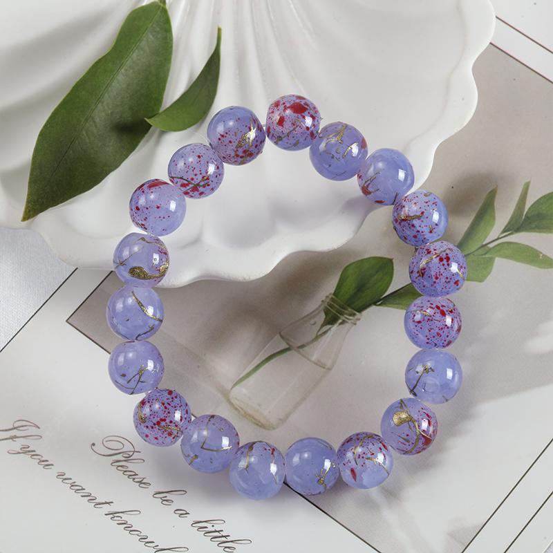 10mm Y2K Style Cracked Bead Bracelet, Multi Color Glass Round Bead Women's Fashion Jewelry Suitable For Daily Wear