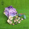 Miniature Camping Tent Set Glamping Dollhouse Furniture with Picnic Table Bicycle & Pretend Food 1:12 Tiny Tent Playset for Kids