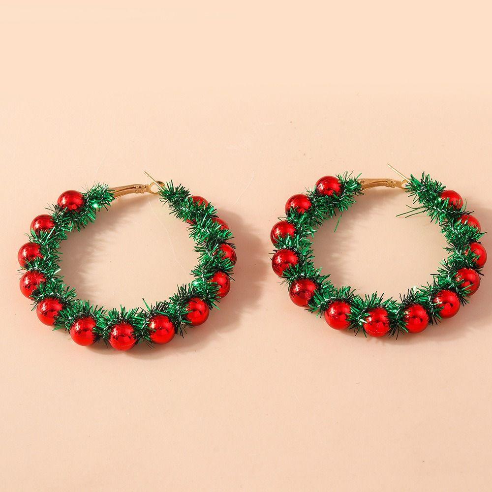 Xmas Tree New Year Earrings Party Festival Wreath Circle Earrings Women Girls