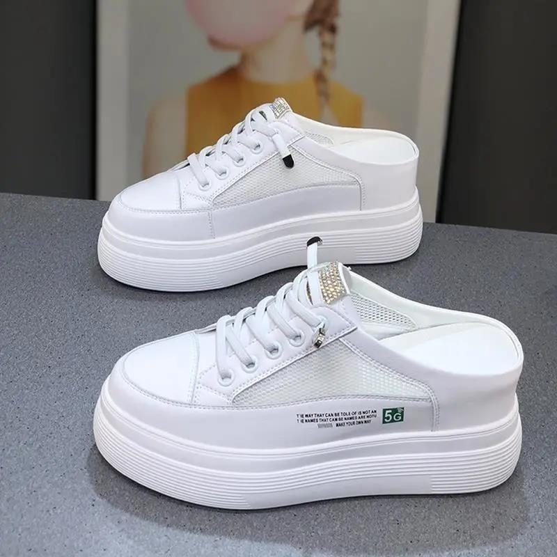 Fashion 2025 Mesh Women's Closed Toe Slippers Summer Breathable Platform Increased Internal Sandals Outdoor Daily Casual Brand Slippers