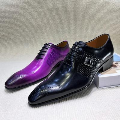 Scarpe Brogue Oxford da Uomo in Vera Pelle Moda Lusso con Lacci Nero/Viola Scarpe Eleganti per Matrimonio Festa Occasioni Formali di Lavoro