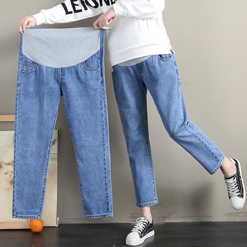 Maternity Stretch Straight-Leg Jeans: Loose Fit, Plus Size, Spring/Autumn Style