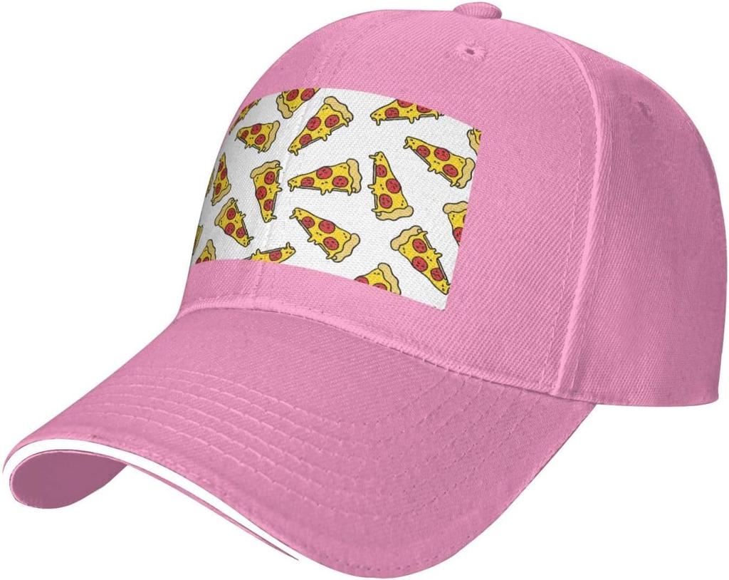 Pizza Slice Print Baseball Cap Adjustable Polyester Casual Sun Protection Hat Unisex Adult