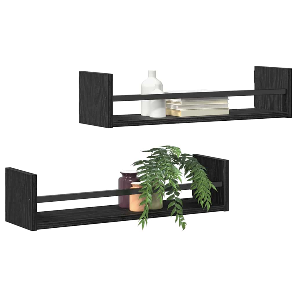 Wall Shelf 2 pcs Black Oak Effect 60 x 16 x 14 cm