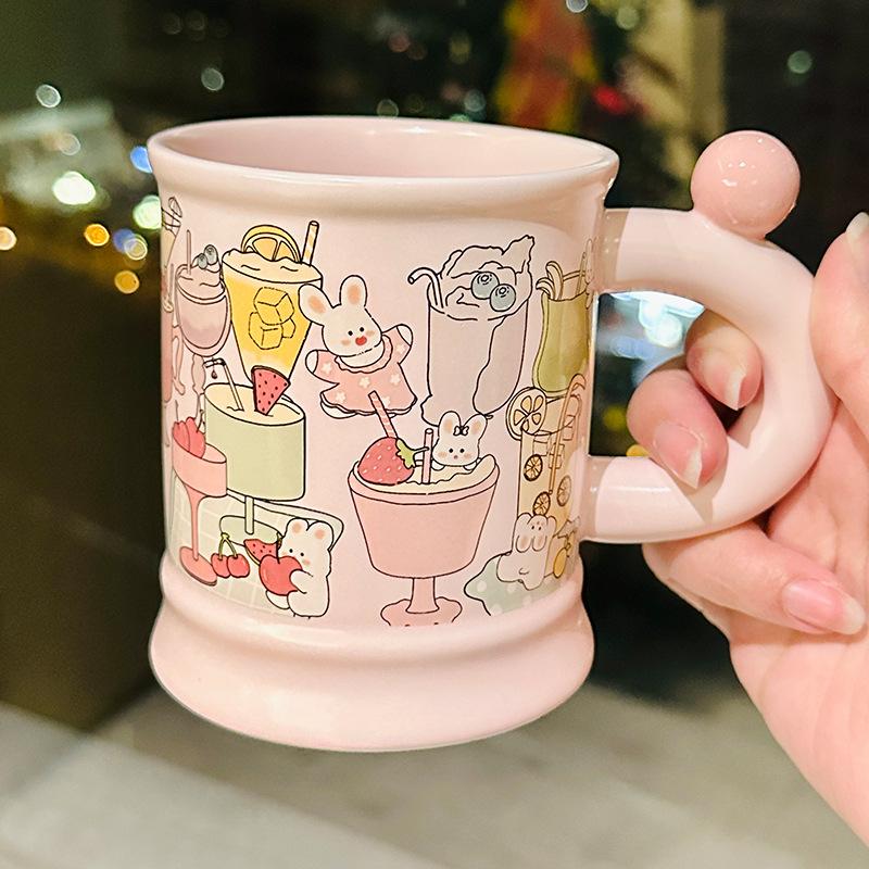Милая и забавная керамическая кофейная кружка с кроликом, домашняя мультяшная кружка, розовая девчачья, персонализированный подарок и сувенир 400ml