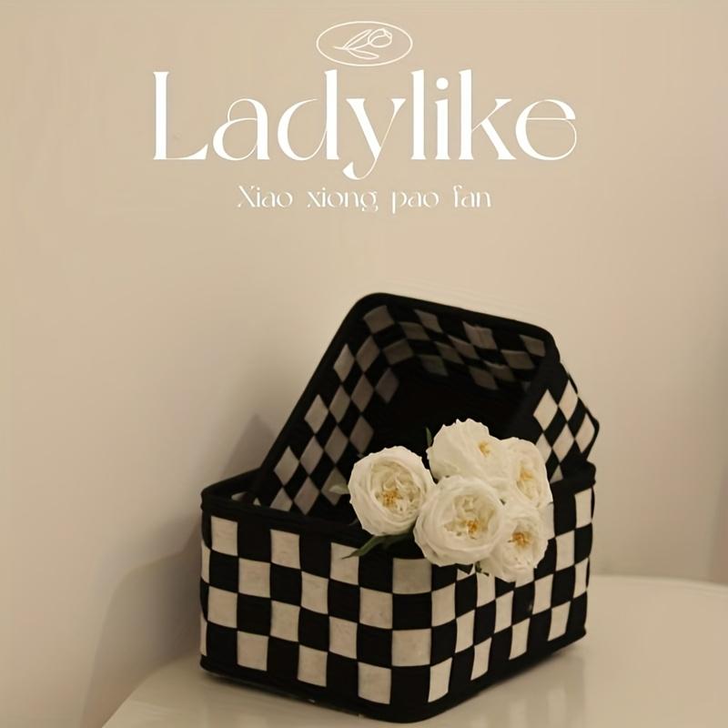High qualityStylish Black and White Checkered Storage Basket – Multifunctional Organizer for Cosmetics, Snacks, Toys, and Bedroom Essentials with