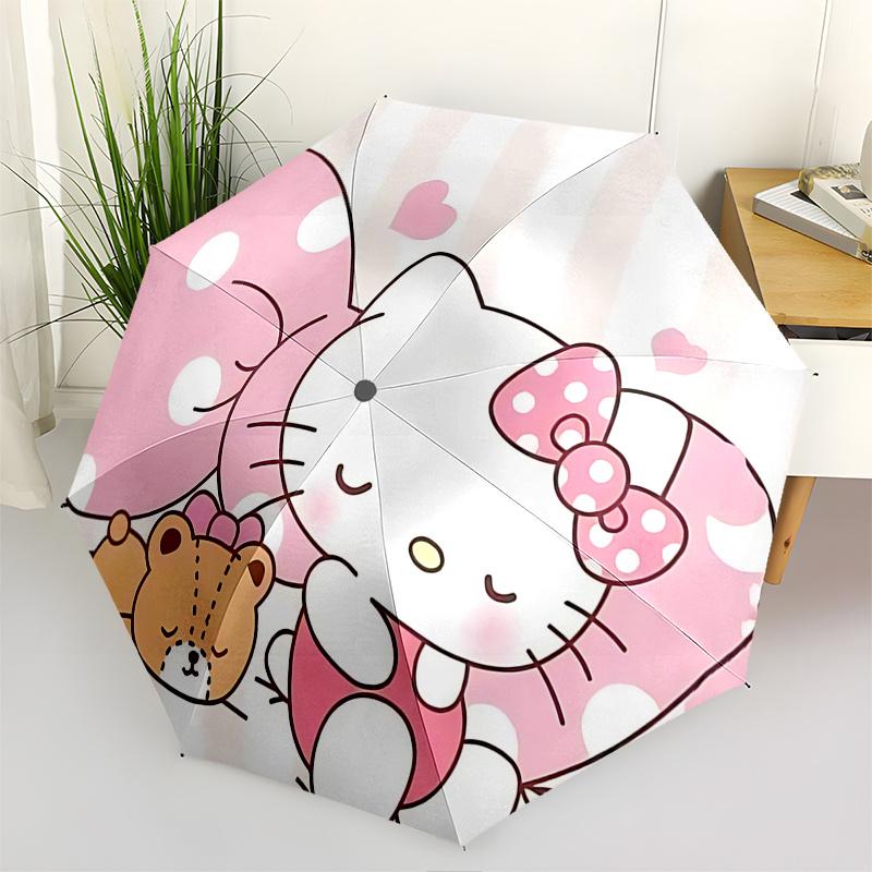 

1pc Hello Kitty Pink Polka Dot Automatic Open/Closed Umbrella with Portable Three-Fold Design, 8-Bone Iron Frame Outdoor Umbrella - Perfect Gift for F