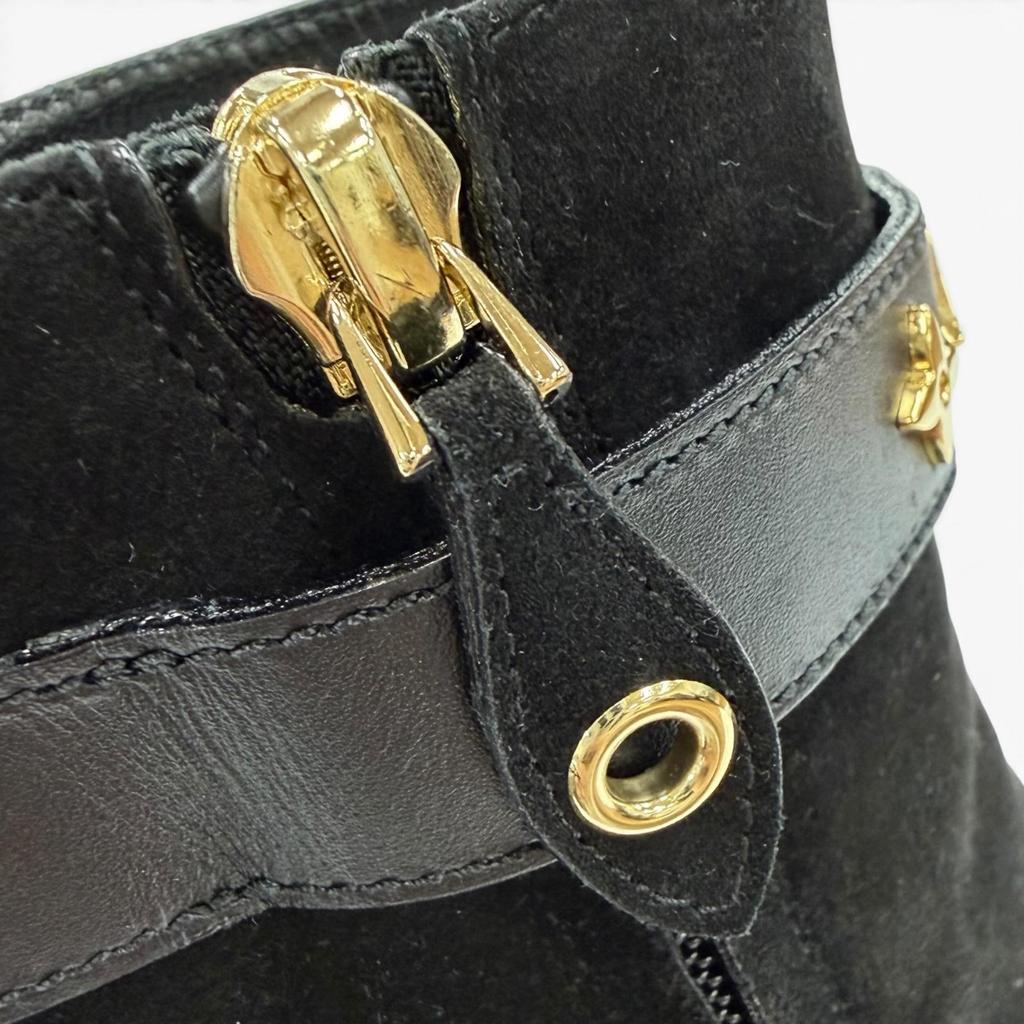 Great LOUIS VUITTON Short Boots Black Suede Leather Women 36.5 Used