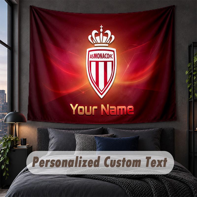Custom Name Text Tapestry,Monaco FC Decorative Wall Hanging, Background Tapestry For Home Bedroom