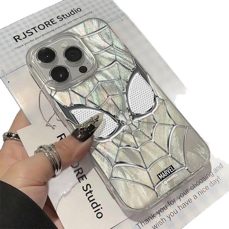 Silver Spider-Man Phone Case for iPhone 15 Pro Max, Shockproof Slim Matte Soft Cover, Comic Hero Protective Case with Silver Line Design