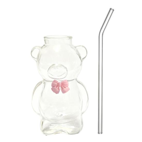 Bear Glass Cup with Straw 320ml Juice Milk Tea Smoothies Drinking Cup Reusable Coffee Cocktails Tumbler