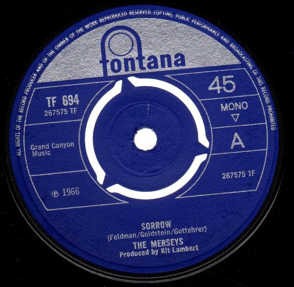 7inch Record MERSEYS - Sorrow TF694 Fontana 1966 UK Rock Used