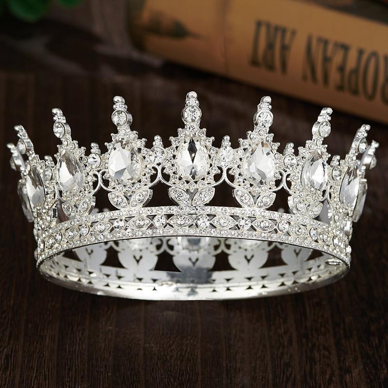 Royal Queen King Tiaras and Crowns for Wedding Party Round Rhinestone Diadem Bridal Cake Crown Hair Jewelry Birthday Gifts