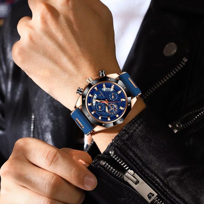 POEDAGAR Orologio Militare da Uomo di Lusso Impermeabile Luminoso Data Sportivo Cronografo Cinturino in Silicone Orologi al Quarzo