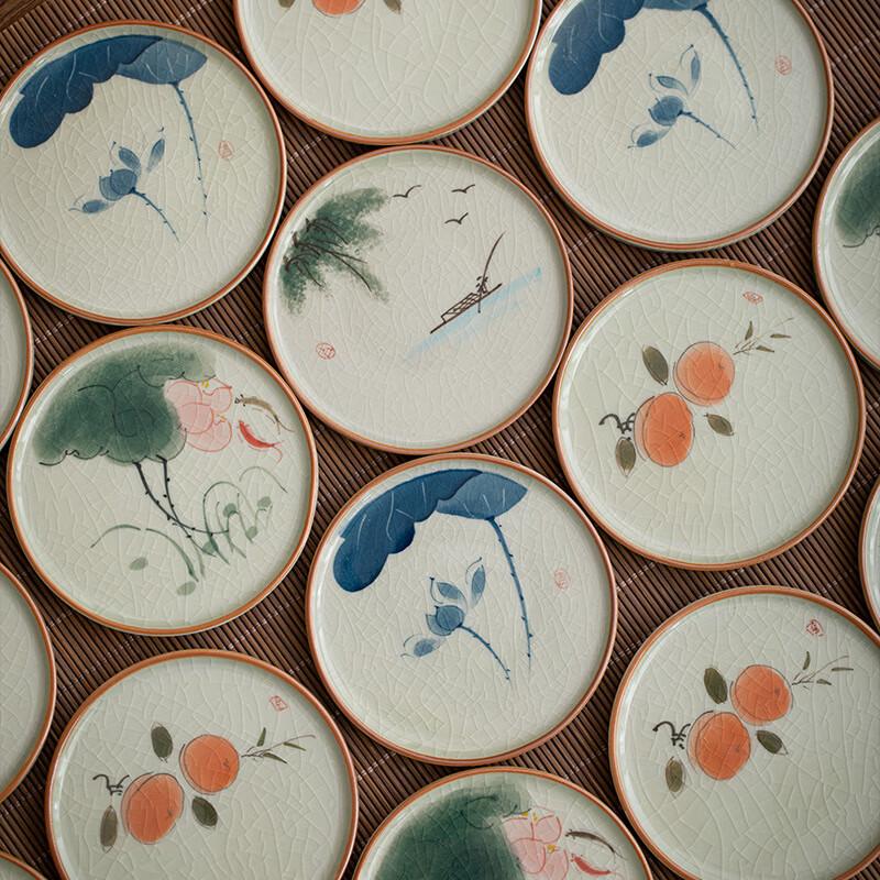 Zhi Nian Hua Hand-Painted Ge Ware Coasters (Set of 2)